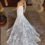 Essense-D4344 Lace Fit-and-Flare Wedding Dress with Beaded Spaghetti Straps
