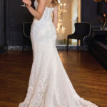 Essense-D4368-Strapless Beaded Lace Fit-and-Flare Wedding Dress with 3D Appliqués